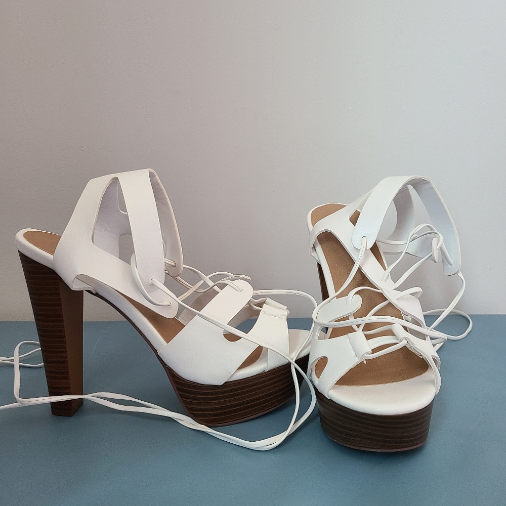 Lace-up heeled platform sandals